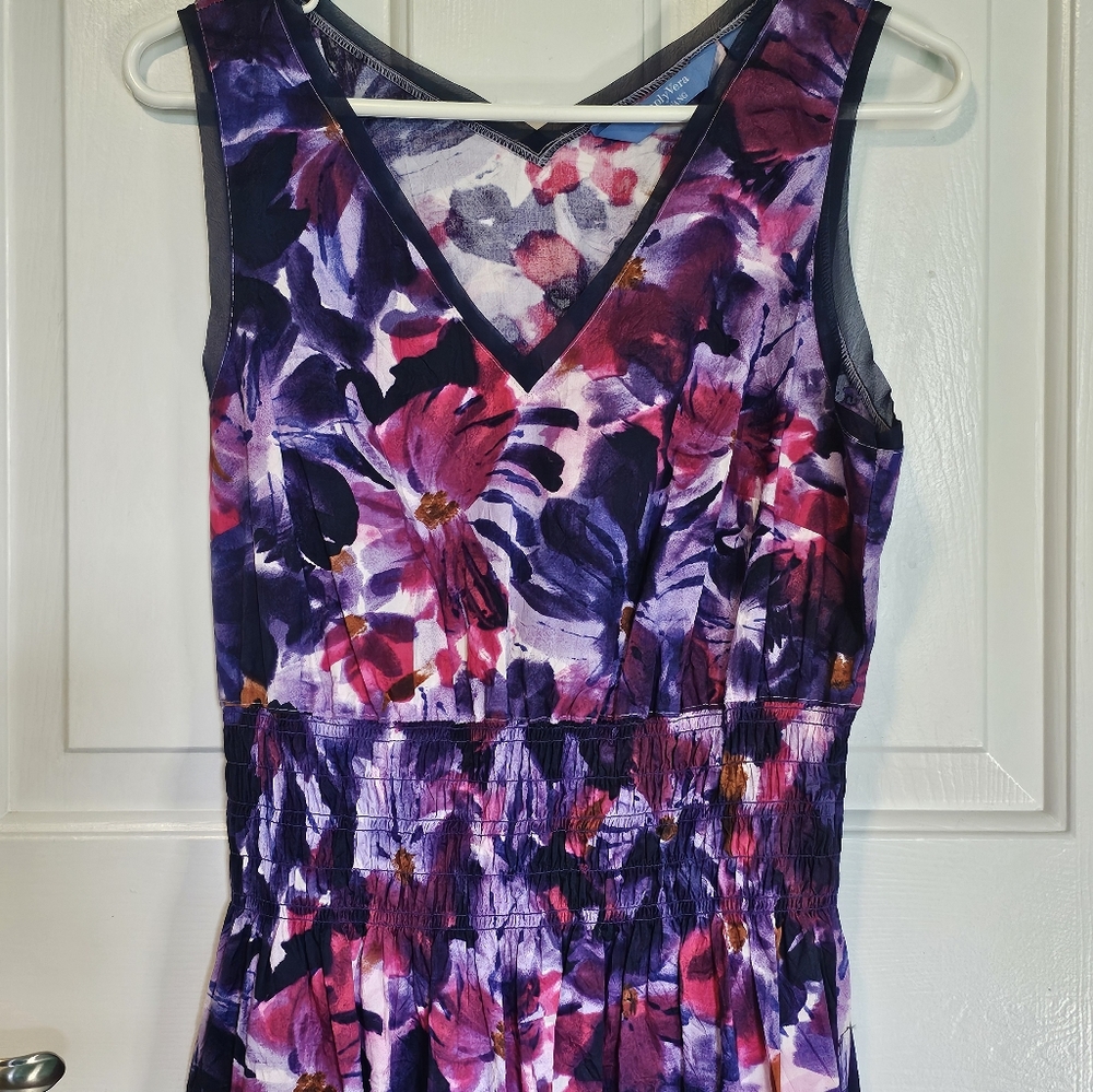 Simply Vera Vera Wang Purple and Pink Floral Midi Dress Women's Sz M - Picture 3 of 14